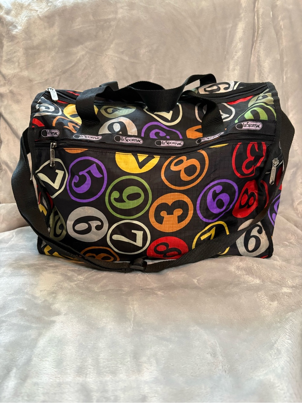 LeSportsac RARE VINTAGE Travel Duffel Bag in BINGO number pop-art pattern